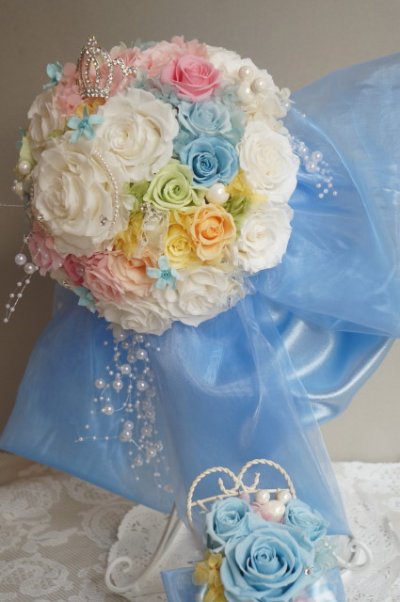 画像3: ミッキーブーケラウンド　大き目リボンで　スワロ＆パールフリンジ　花のみ２２ｃｍ