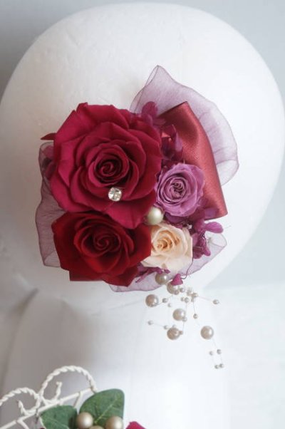 画像1: 花とリボンのヘッドドレス　ワニグチクリップの金具付タイプ