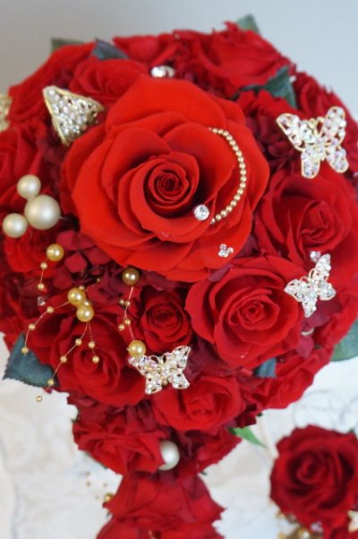 画像5: キャスケードブーケ　スワロバタフライ　レッド　幅（花のみ）2２cm