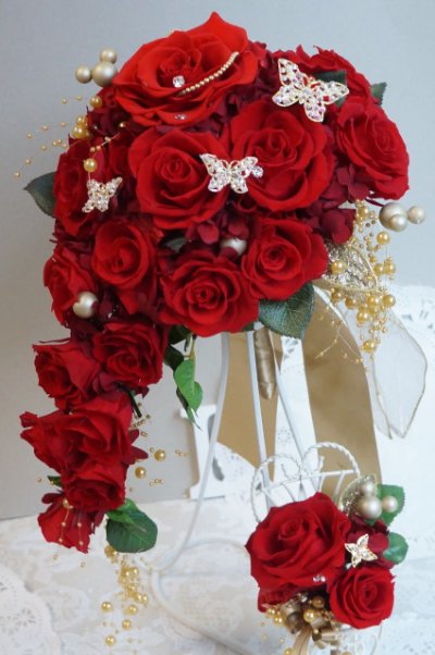 画像7: キャスケードブーケ　スワロバタフライ　レッド　幅（花のみ）2２cm