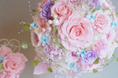 画像5: ミッキーブーケ　ラウンド　スワロ＆パールフリンジ　前のリボン取り外しタイプ　花のみ２２ｃｍ