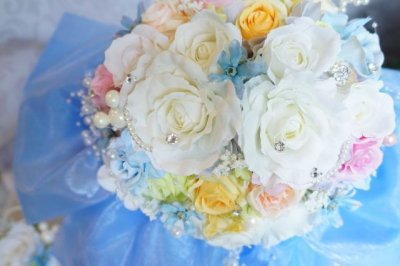 画像4: ミキミニブーケ　ラウンド　大き目リボン　アーティフィシャルフラワー　リストレットプレゼント　スワロ　花のみ２2-23ｃｍ　キャンペーン