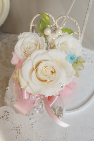 画像7: ミッキーブーケラウンド　スワロ＆パールフリンジ　大き目リボンで　リストレット付き　スワロ　花のみ２２ｃｍIII