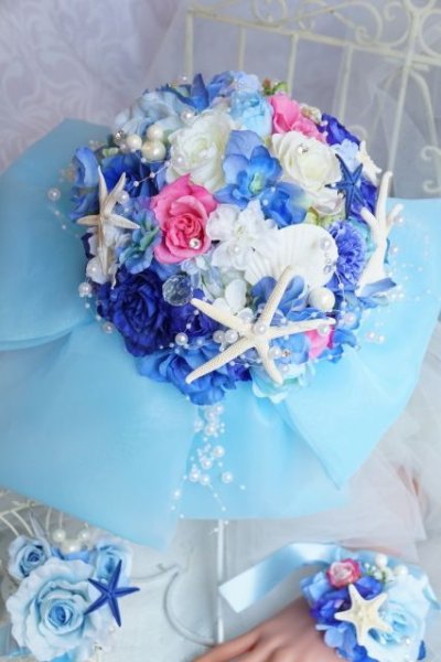 画像6: ラウンド　ヒトデ　大き目リボン　アーティフィシャルフラワー　リストレットプレゼント　スワロ　花のみ２2-23ｃｍ　キャンペーン