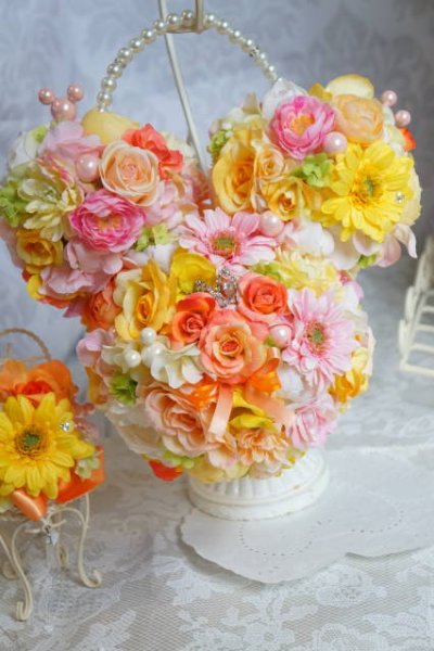 画像4: ミニーボールブーケスワロ　横幅約27cm　イエローオレンジ&ピンク　アーティフィシャルフラワー　リストレットプレゼント付き　色違い可II