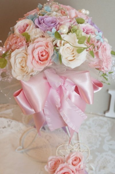 画像6: ミッキーブーケ　ラウンド　スワロ＆パールフリンジ　前のリボン取り外しタイプ　花のみ２２ｃｍ