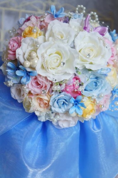 画像3: ミキミニブーケ　ラウンド　大き目リボン色味選べます　アーティフィシャルフラワー　リストレットプレゼント　スワロ　花のみ２2-23ｃｍ　キャンペーン