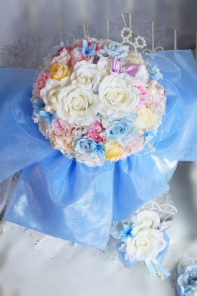 画像4: ミキミニブーケ　ラウンド　大き目リボン色味選べます　アーティフィシャルフラワー　リストレットプレゼント　スワロ　花のみ２2-23ｃｍ　キャンペーン