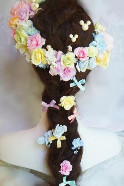 画像1: ヘッドドレス  バック花冠風　耳上のボリュームタイプ　小花セット　アーティフィシャルフラワー