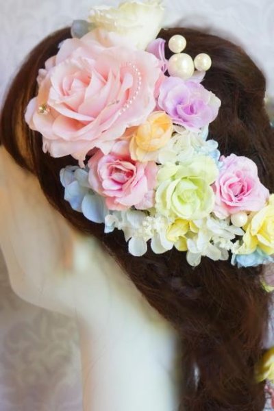 画像2: ヘッドドレス  バック花冠風　耳上のボリュームタイプ　小花セット　アーティフィシャルフラワー