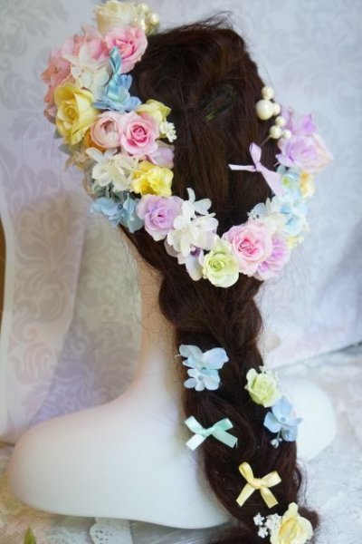 画像3: ヘッドドレス  バック花冠風　耳上のボリュームタイプ　小花セット　アーティフィシャルフラワー