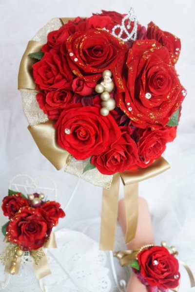 画像5: newラウンドブーケ　リボン　ベル　アーティフィシャルフラワー　全体で約２4-25cm　キャンペーン価格