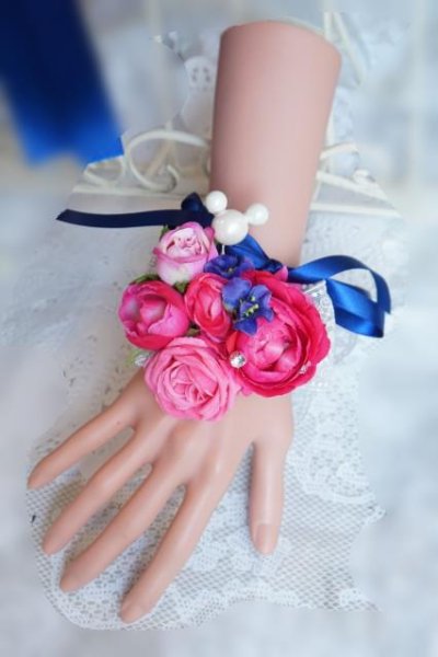 画像5: ミニーボールブーケスワロ　横幅約27cm　濃いピンク　アーティフィシャルフラワー　リストレットプレゼント付き　色違い可II