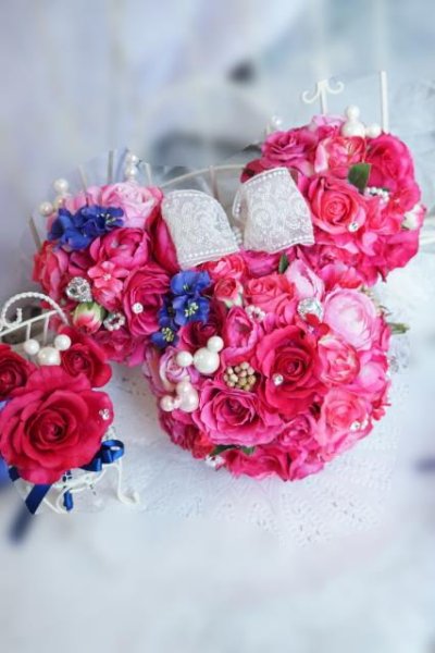 画像3: ミニーボールブーケスワロ　横幅約27cm　濃いピンク　アーティフィシャルフラワー　リストレットプレゼント付き　色違い可II