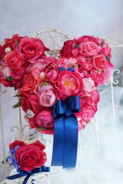 画像4: ミニーボールブーケスワロ　横幅約27cm　濃いピンク　アーティフィシャルフラワー　リストレットプレゼント付き　色違い可II