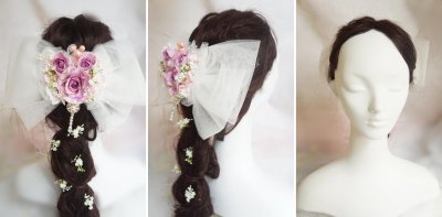 画像3: ヘッドドレス ドレスに合わせて。リボンとガーベラ、薔薇　カスミソウなど　　セット