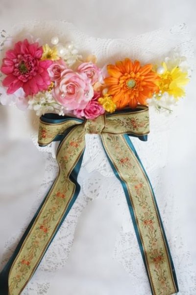 画像6: ヘッドドレス ドレスに合わせて。リボンとガーベラ、薔薇　カスミソウなど　　セット