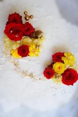 ヘッドドレス　セット　ミッキーシェイプ薔薇ML（7－7，5cm）小枝アクセサリーとミニ薔薇、パール等のセット　プリザーブドフラワー　色味変更お問い合わせください