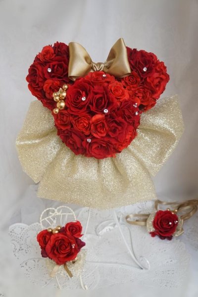 画像1: ミッキ（ミニー）シェイプブーケスワロ　大き目リボン　レッド　リストレットプレゼントキャンペーン　色違い可　