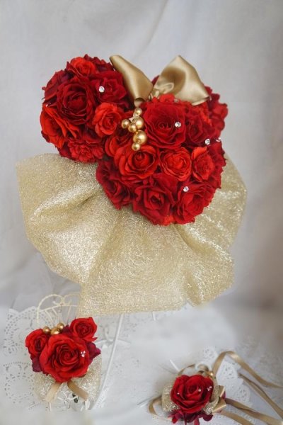 画像2: ミッキ（ミニー）シェイプブーケスワロ　大き目リボン　レッド　リストレットプレゼントキャンペーン　色違い可　