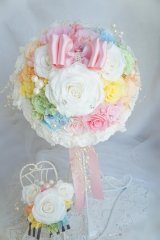 ミニーブーケ　ラウンド　クリスタル＆パールフリンジ　花のみ約２２ｃｍ　色違可