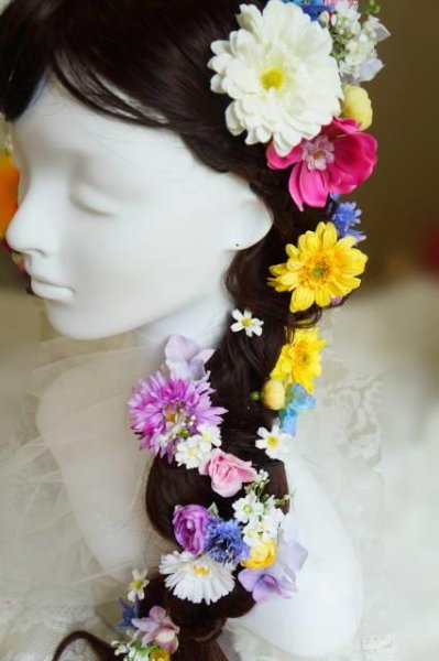 画像2: ヘッドドレス　ラプンツェル風　ロング　III色違い可　アーティフィシャルフラワー２ (2)