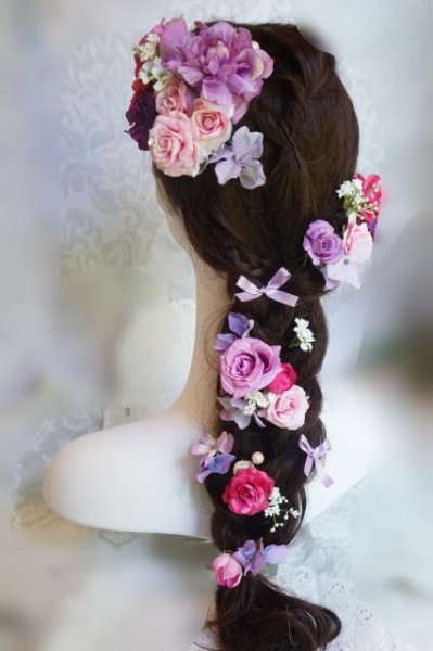 画像1: ヘッドドレス  ミッキーシェイプ薔薇付き　小花セットII　アーティフィシャルフラワー (1)