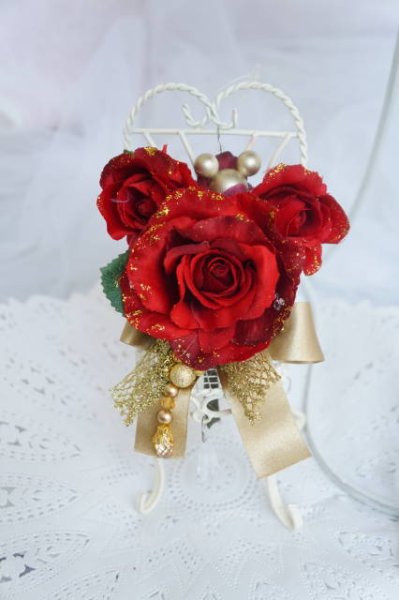 画像9: newラウンドブーケ　リボン　ベル　アーティフィシャルフラワー　全体で約２4-25cm　キャンペーン価格 (9)