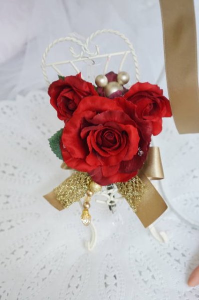 画像6: newラウンドブーケ　リボン　ベル　アーティフィシャルフラワー　全体で約２4-25cm　キャンペーン価格 (6)