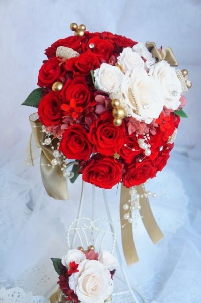 画像4: ミキミニブーケ　ラウンド　スワロ＆パールフリンジ　花のみ22ｃｍ　色味調整可 (4)