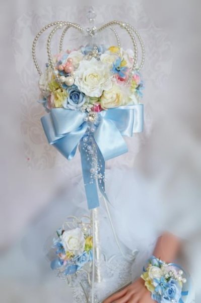 画像3: クラウンステッキブーケ　リボン　高さ約62cm　アーティフィシャルフラワー　キャンペーン (3)