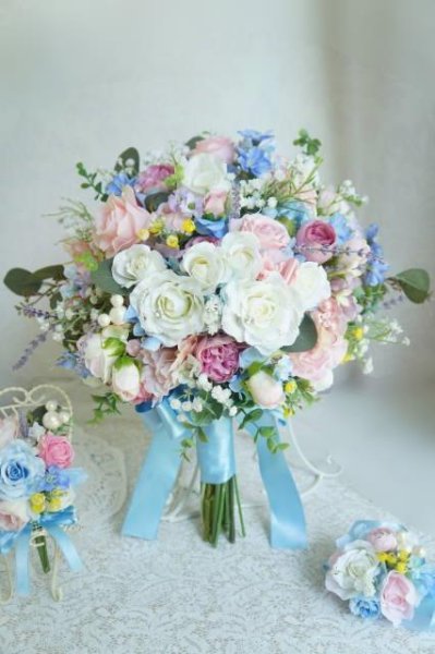 画像1: ラウンド　　クラッチタイプ色・花ご相談　アーティフィシャルフラワー　リストレットプレゼント　花のみ25-26ｃｍ　キャンペーン (1)